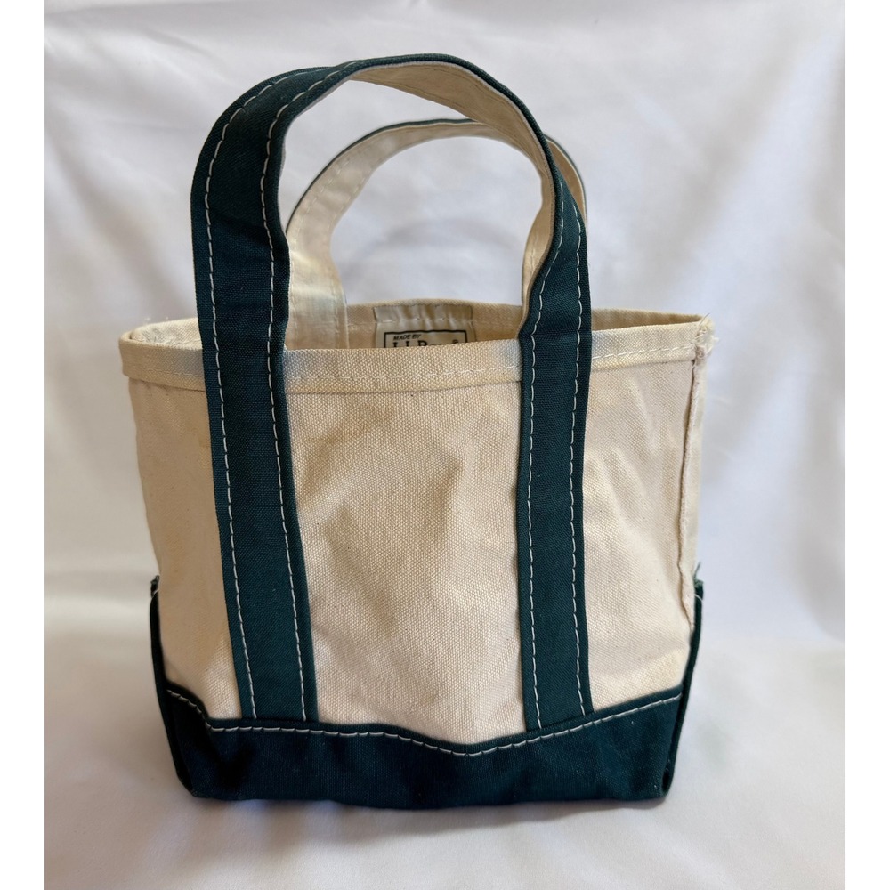 Vintage 90s LL Bean Mini Boat and Tote Bag Green Canvas USA Made Open Top